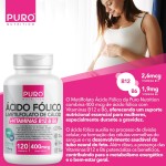 L-Metilfolato Ácido Fólico Puro Nutrition, 400 mcg de Ácido Fólico, Vitaminas B12 e B6, 120 Cápsulas - Imagem 2