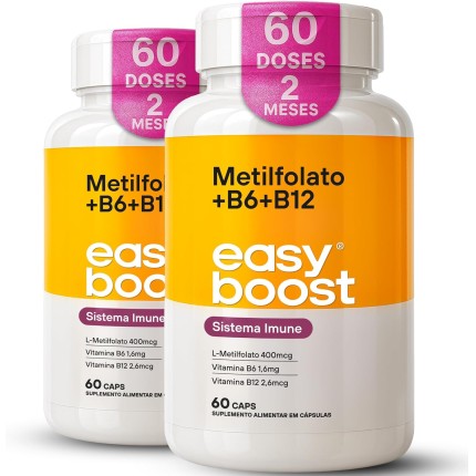 L-metilfolato De Cálcio + Vitamina B6 + Vitamina B12 Easy Boost Kit 2x 60caps total 120caps