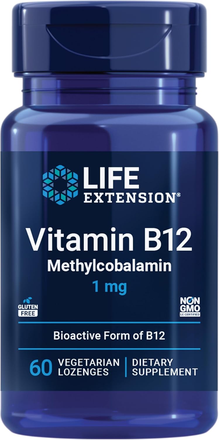 Life-Extension-Vitamina-B12-Metilcobalamina-1Mg-Suplemento-De-Vitamina.jpg Life Extension Vitamina B12 Metilcobalamina 1Mg - Suplemento De Vitamina B Para O Cérebro - Pastilhas Vegetarianas Dissolva Na Boca -Sem Glúten, Não Transgênico, Vegetariano - 60 Contagens