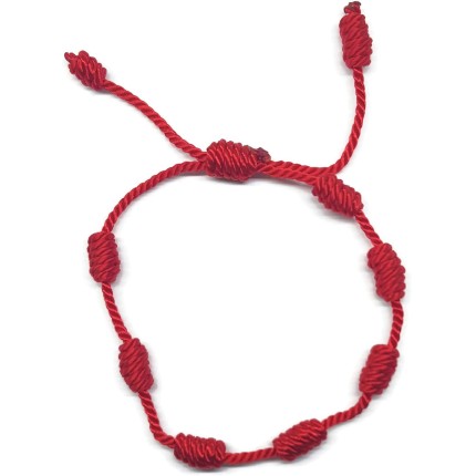 MYSTIC JEWELS By Dalia – Pulseira Kabbalah – 7 nós de fio vermelho – Unissex – Ajustável – Proteção para os olhos – Boa sorte – Boa sorte