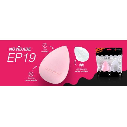 Macrilan Esponja Maquiagem EP19 com Estojo - Kit Esponjas Macias para Base, Cresce Quando Molha