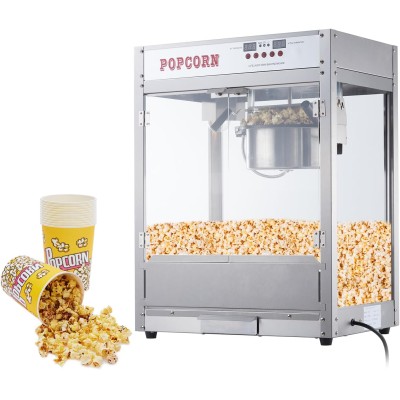 Máquina de pipoca de 236 ml para noite de cinema, controle de temperatura com visor digital, máquina de pipoca com pacote de 10 baldes de pipoca, máquina de pipoca estilo cinema