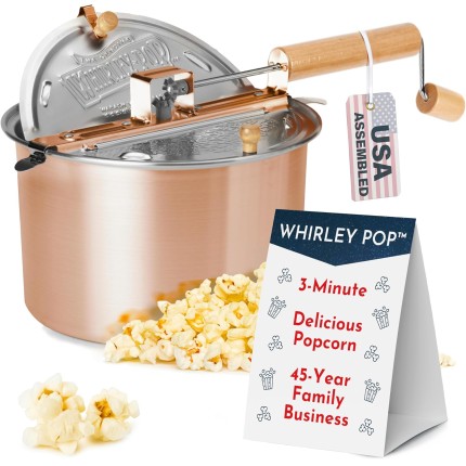 Máquina de pipoca original Whirley Pop – Pipoqueira de pipoca de 6 litros, máquina de pipoca de aço inoxidável com engrenagens de metal, máquina de pipoca Wabash Valley Farms Stove Top, panela de