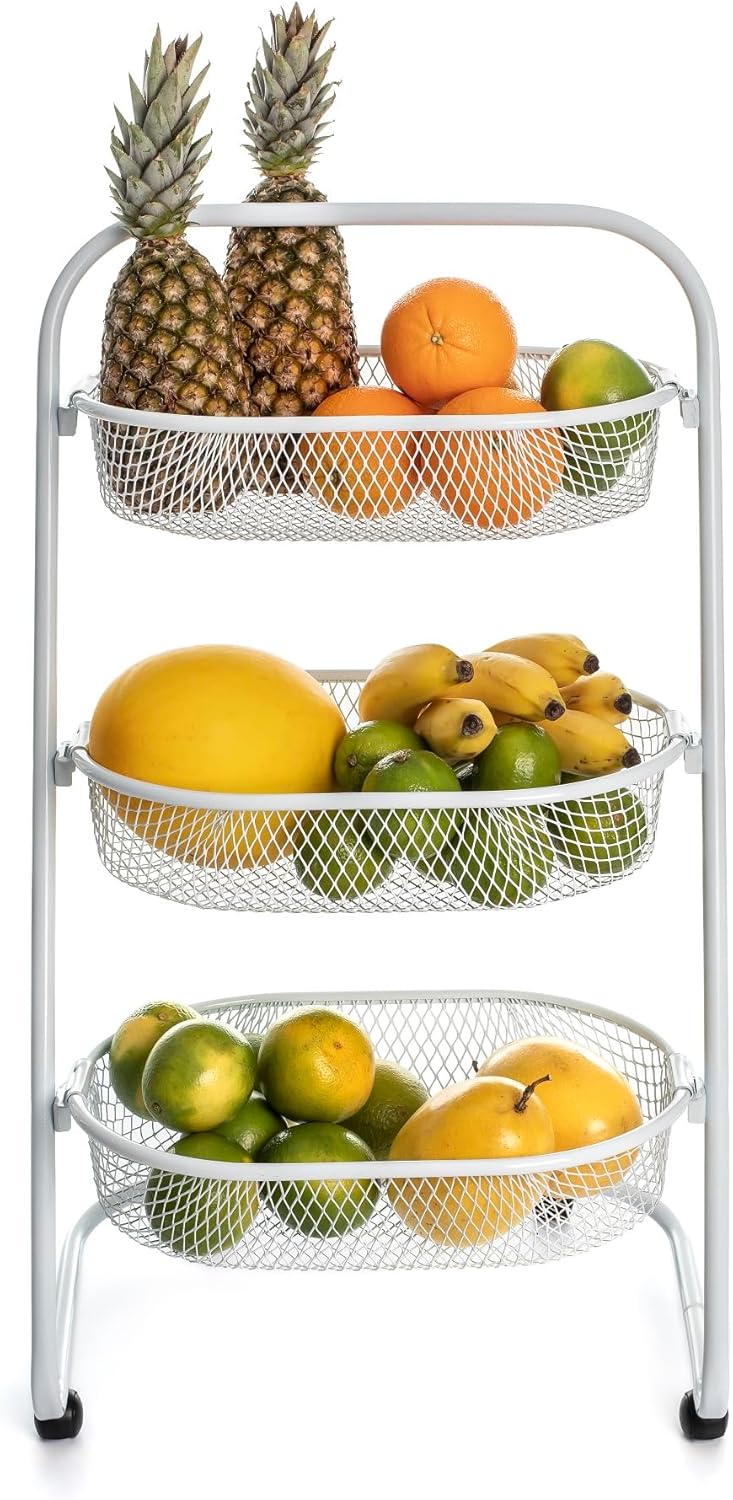 Metaltec-Fruteira-De-Chao-Em-Aco-Resistente-Com-Rodinhas-Multiuso.jpg Metaltec Fruteira De Chão Em Aço Resistente Com Rodinhas Multiuso Carrinho Organizador 3 Cestos para Cozinha Reforçado - Branco