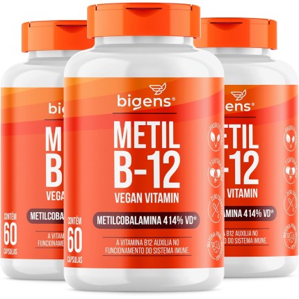 Metil B-12 Vegan Vitamin Metilcobalamina 414% VD, Bigens, 60 cápsulas (Kit 3)