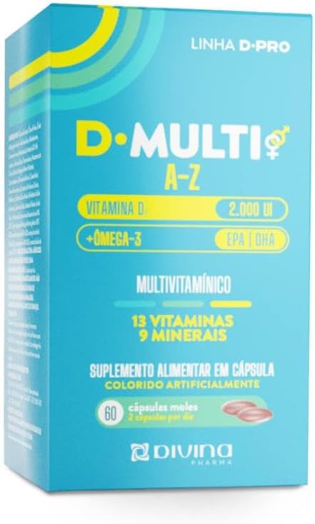 Multivitaminico-13-vitaminas-9-minerais-e-Omega-3-60-Capsulas-Softgel.jpg Multivitamínico 13 vitaminas, 9 minerais e Ômega-3 60 Cápsulas Softgel - D.Multi | D.Pro - Imunidade