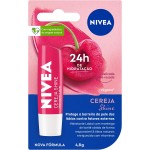 NIVEA Hidratante Labial Cereja Shine 4,8g, Hidratação Intensa 24h, Cor Suave, Brilho Delicado, Cuidado Diário, Manteiga de Karité