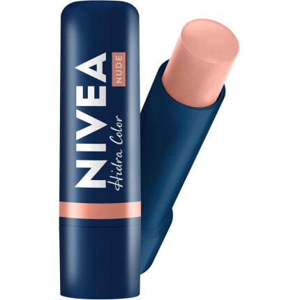 NIVEA Hidratante Labial Hidra Color 2 em 1 Nude 4,8g - Combina cor suave e hidratação enriquecida com Manteiga de Karité, Óleo de Amêndoas orgânico e Vitamina E, que protegem os lábios