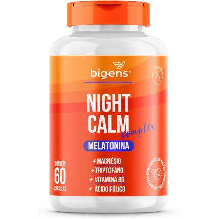Night Calm Complex, Melatonina, magnésio, triptofano, Vitaminas B6 e B9, 60 cápsulas, Biogens