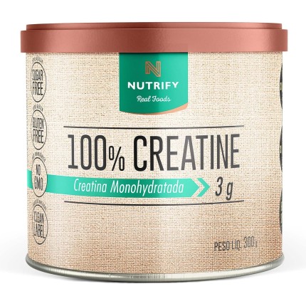Nutrify - 100% Creatine 3g de Creatina por Dose - Suplemento Alimentar para Suporte Energético - Sem Glúten, Sem Lactose, Sem Açúcar, Vegana - Lata 300g