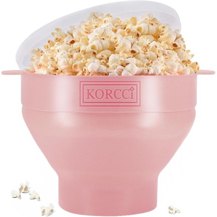 O pipoqueira de silicone original Korcci para micro-ondas, para micro-ondas, tigela dobrável para micro-ondas, sem necessidade de óleo, pode ser usada no micro-ondas, lavável na lava-louças (rosa)