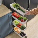 Organizador Móvel 4 Prateleiras com Rodinhas – Carrinho Auxiliar Multiuso Estreito para Cozinha, Banheiro e Lavanderia – Preto ou Branco (Branco)