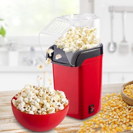Pipoqueira Elétrica de Ar Quente, 1200W, Vermelha, Máquina para Fazer Pipoca sem Óleo, 27x11,5x12cm, com Colher Dosadora, 220V