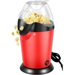 Pipoqueira Elétrica de Ar Quente, Vermelha e Preta, 28cm de Altura, Preparo em 3 Minutos, Sem Óleo, 1200W, 127V