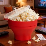 Pipoqueira de Silicone Dobrável para Micro-ondas, 2.5L, Vermelha, com Tampa, Preparo sem Óleo, Design Compacto, Alças Laterais, para Cinema em Casa