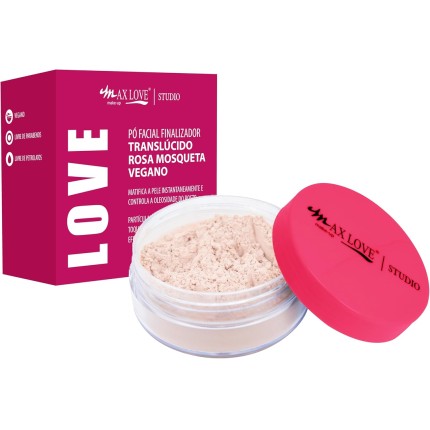 Pó Facial Rosa Mosqueta Max Love - Ultrafino, Sela Perfeitamente, Controle de Oleosidade, Efeito Natural, Maquiagem - Cosméticos