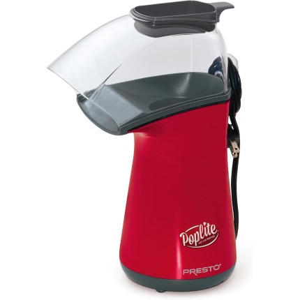 Presto 04863 Poplite Popcorn Popper - Copo medidor embutido + manteiga derretida, fácil de limpar, envoltório de cordão embutido, 18 xícaras, vermelho