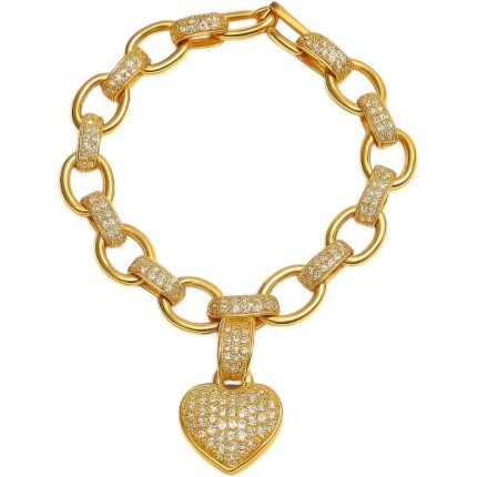 Pulseira Feminina Dourada com Pingente de Coração Cravejado – Luxo e Sofisticação
