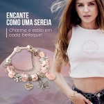 Pulseira Feminina "Sereia do Mar" com Berloques Temáticos – Estilo Boho, Moda Mística e Proteção Espiritual – 19cm – Acompanha Bolsa de Veludo