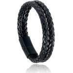 Pulseira Masculina Couro Preta (M(19cm))
