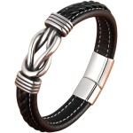 Pulseira Masculina "Knot" em Couro Legítimo e Aço Inoxidável – Estilo Moderno e Durável