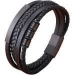 Pulseira Masculina Modern Style Preta de Couro Legítimo com Aço Inoxidável 316L, Fecho Magnético, Tamanho Ajustável 21cm – Estilo e Qualidade – Acompanha Bolsa de Veludo