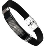 Pulseira Masculina Pai Nosso Aço Preta Bracelete Premium Oração