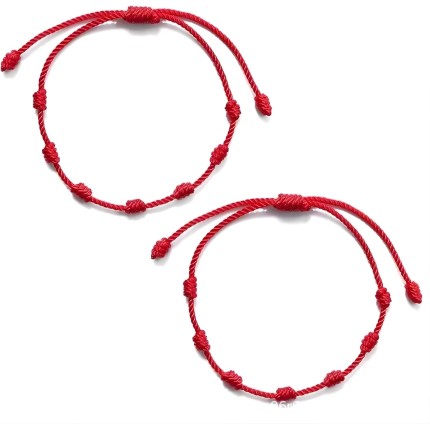 Pulseira Vermelha kit c 2 pulseiras da Sorte 7 Nós Amuleto da Kabbalah Proteção contra o Mau-Olhado Prosperidade Ajustável Masculino Feminino Original Lcsloja