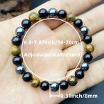 Pulseira de contas de cristal de pedra natural e hematita preta de obsidiana e hematita de proteção tripla