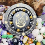 Pulseira de contas de cristal de pedra natural e hematita preta de obsidiana e hematita de proteção tripla - Imagem 2