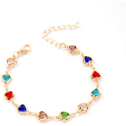 Pulseira de coração vintage com contas para mulheres: joia romântica colorida de zircônia cúbica, brilhante ajustável para festa e uso diário, acessório elegante para presente de dia dos namorados