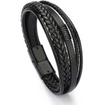Pulseira de couro masculina multifios, casual, preta, trançada, joias presentes com fecho