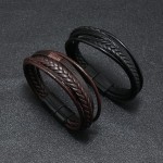 Pulseira de couro masculina multifios, casual, preta, trançada, joias presentes com fecho - Imagem 2