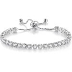 Pulseira feminina banhada a ouro branco, fecho deslizante ajustável de zircônia cúbica, joia moderna, presente de casamento