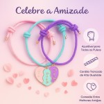 Pulseiras de Amizade com Pingente de Coração, Kit 3 Unidades, Cordão Trançado Ajustável, Rosa, Turquesa e Roxo - Imagem 2