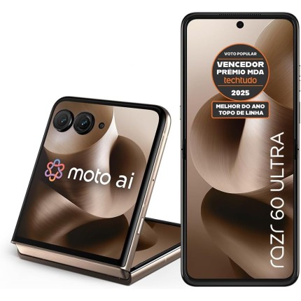 Smartphone Motorola Razr 60 Ultra - 1TB 32GB (16GB RAM+16GB Ram Boost) Snapdragon 8 Elite Tela dobrável 7" e externa 4” Moto AI 50MP camera - Madeira