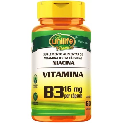 Unilife Niacina Vitamina B3-60 Cápsulas, Complexo de Vitamina B