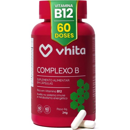 Vhita Complexo B, Suplemento Alimentar com Vitaminas B1, B2, B3, B5, B6, B7, B9 e B12, Rico em Vitamina B12, Manganês, 60 Cápsulas