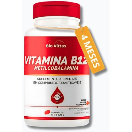 Vitamina B12 Metilcobalamina 120 Comprimidos Mastigáveis 1000mg [4 MESES DE DURAÇÃO]