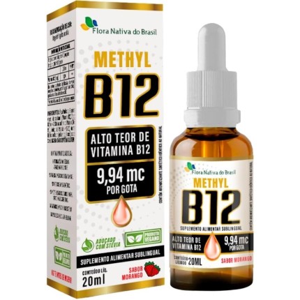 Vitamina B12 Sublingual (Metilcobalamina) 9,94 mcg por gota 20ml - Flora Nativa Sabor:Morango