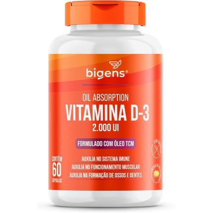 Vitamina D3 2000ui 60 Capsulas Gel Em Óleo Tcm (mct) Bigens