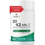 Vitamina D3 + K2 120 Cápsulas 4 Meses de Uso Longa Duração, 2000UI D3 149mcg Vitamina K2 MK-7, Fortalvit