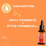 Vitamina D3 + K2 MK-7 Kids, em Gotas, Sublingual D3 2000UI | K2 100mcg, sabor morango, 20ml, Bigens - Imagem 2