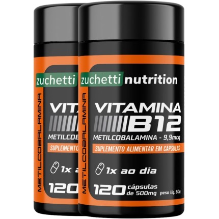 Vitamina b12 metilcobalamina Kit 2 Potes 413% VD 9,9 mcg 240 capsulas Zuchetti nutrition