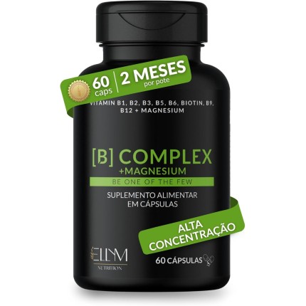 Vitaminas Complexo B e Magnésio 60 Capsulas Ellym Nutrition 2 Meses Biotina Metilfolato Metilcobalamina B1 B2 B3 B4 B5 B6