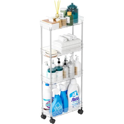 Yieach Carrinho De Armazenamento Fino E Transparente, Armário De Armazenamento Estreito Para Banheiro De 4 Camadas, Carrinho De Acrílico Fino Com Rodinhas E Carrinho De Utilidades Móvel, Unidade De