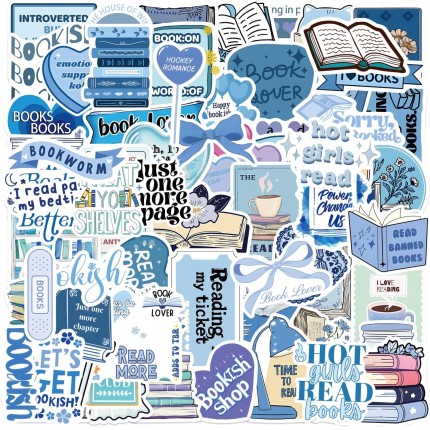 100 peças adesivos de livros, adesivos de livro azul para Kindle, decalques de leitura, vinil à prova d'água para garrafas de água, capa de laptop e telefone