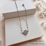 Pulseira em aço inox 316l Pingente Coração ou Trevo Cravejados Cor Prata Antialérgico - Imagem 4