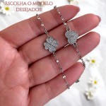 Pulseira em aço inox 316l Pingente Coração ou Trevo Cravejados Cor Prata Antialérgico - Imagem 9