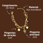 Pulseira Feminina "Faithful Love" com Berloques – Aço Inoxidável, Tamanho Ajustável, Acompanha Bolsa de Veludo - Imagem 3